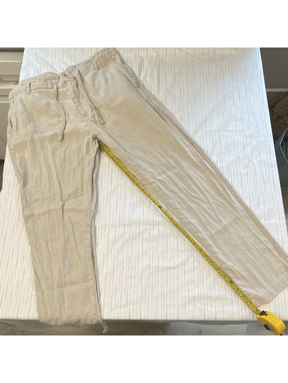 ZARA Beige Linen Jogger Pants Mens US 36 Relaxed Tapered Drawstring Button